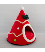 Christmas Tree Shape Cat Nest Semi-Enclosed Cat Beds Plush Warm Cat House Pet Tent House for Puppy Small Dog Bed
