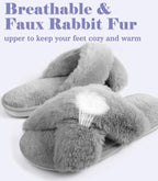 Womens Fuzzy Memory Foam Slippers Cross Band Cozy Plush Home Slippers Fluffy Furry Open Toe House Shoes Indoor Outdoor Slide Slipper