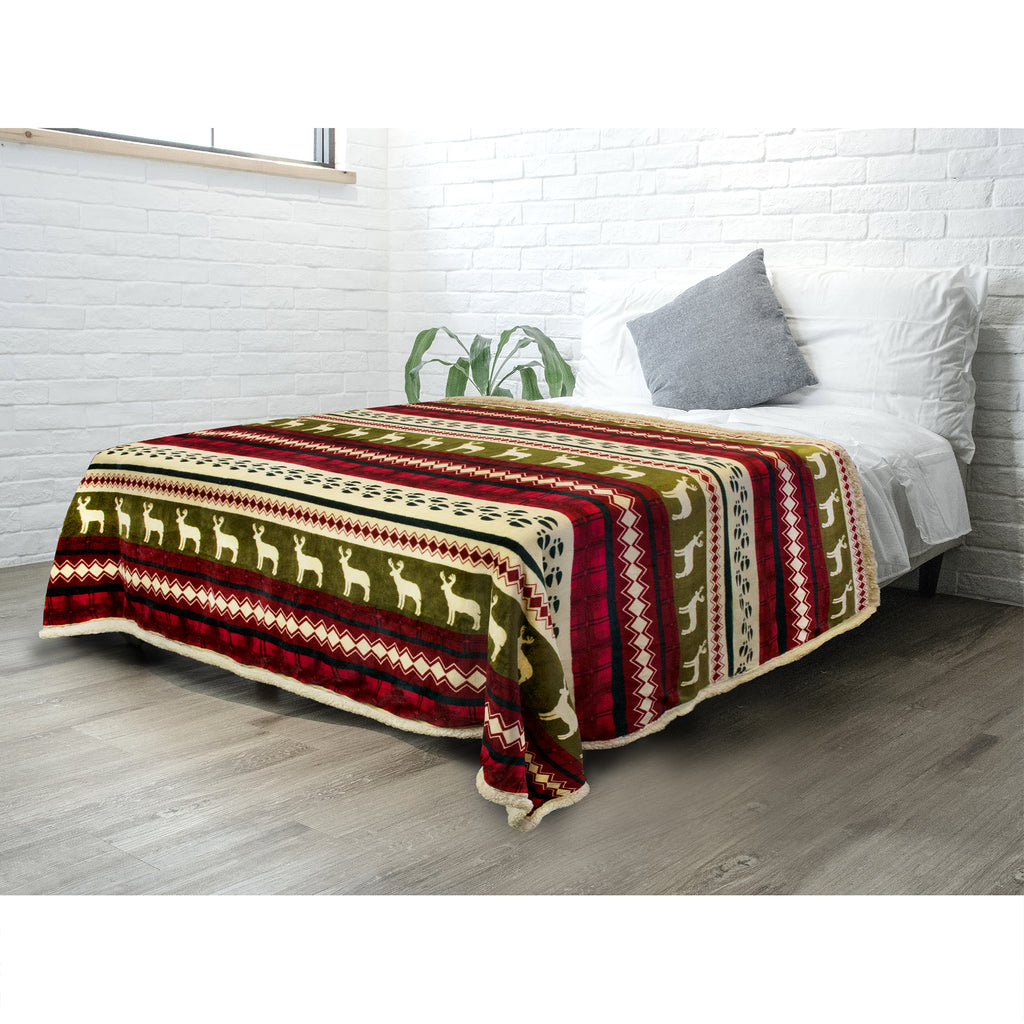 Christmas Blanket Holiday Theme Print Warm Sherpa Fleece Throw Sofa Couch Bed