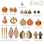 40Ct Shatterproof Fall Ornaments Orange Hanging Harvest Decor Thanksgiving Decorations with Hedgehogs Flowers for Harvest Holiday Party Gift