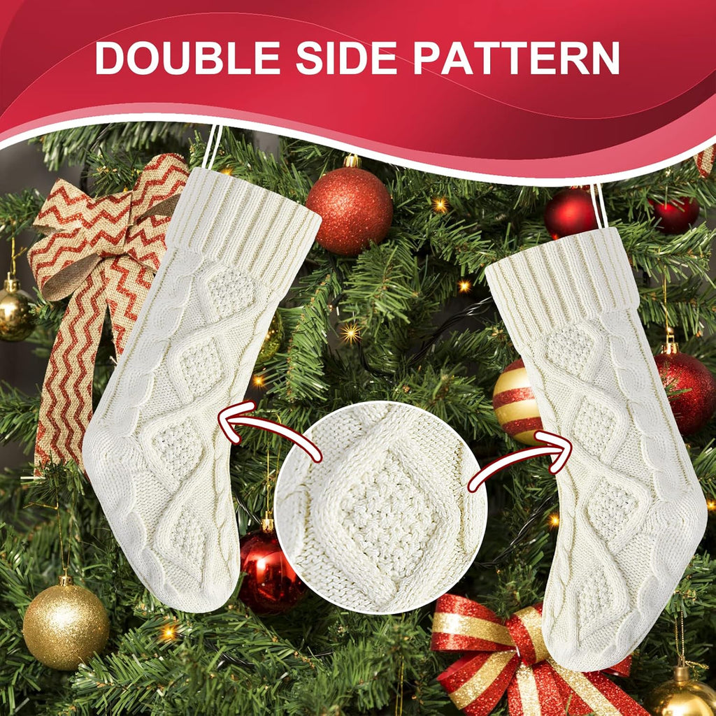 Unique Ivory White Knitted Holiday Stockings, (18" 4PCS)