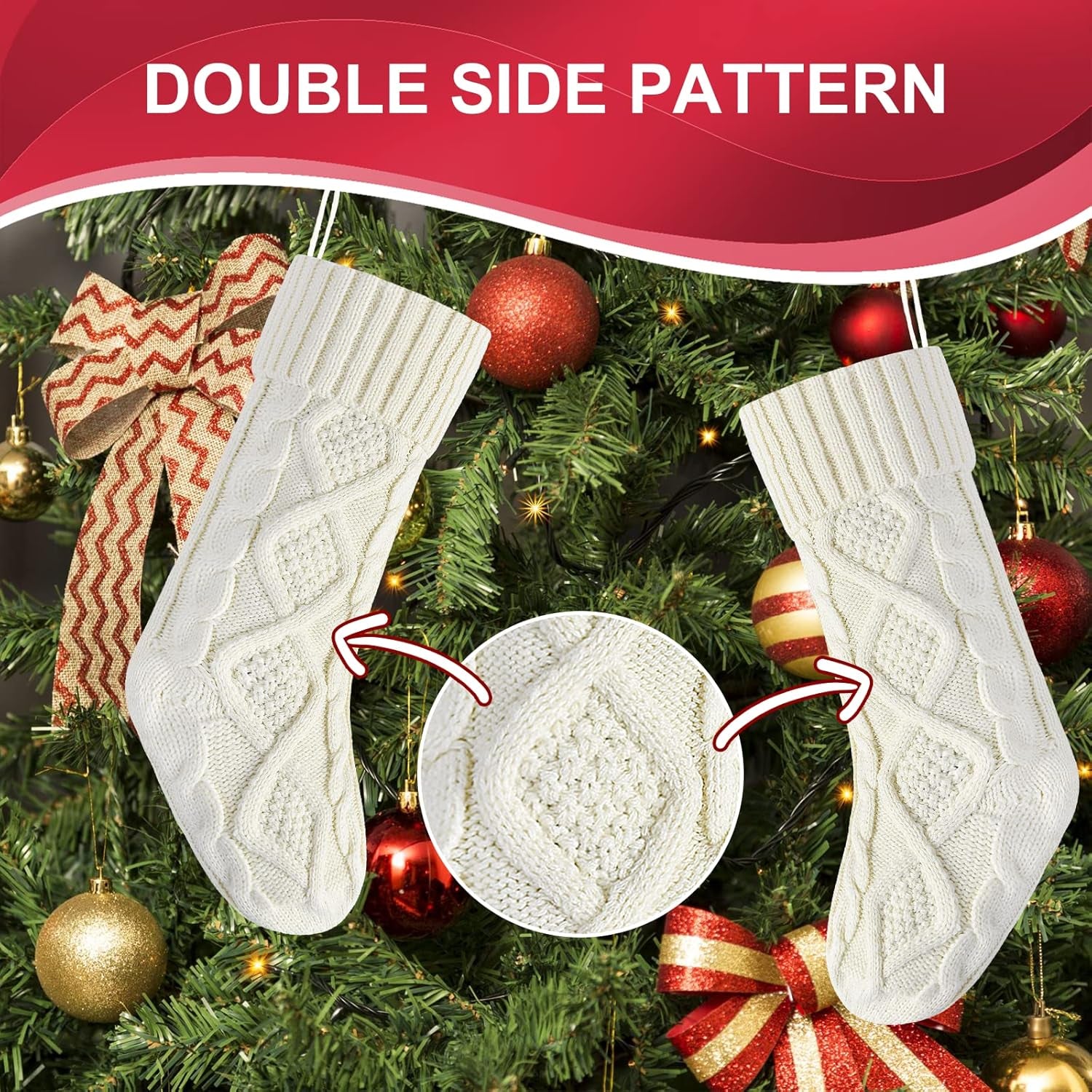 Unique Ivory White Knitted Holiday Stockings, (18" 4PCS)