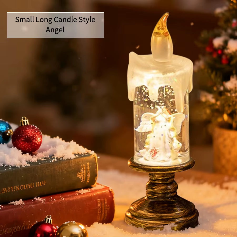 Christmas LED Candle Light Flameless Rotating Waterfall Sparkling Candle Light Crystal Electronic Candle Desktop Decoration Gift
