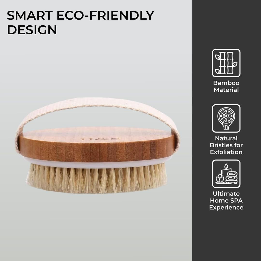 round Body Brush for Exfoliating Skin, 2 Pcs – Natural Bristles Cellulite Shower Scrubber for Wet & Dry Use