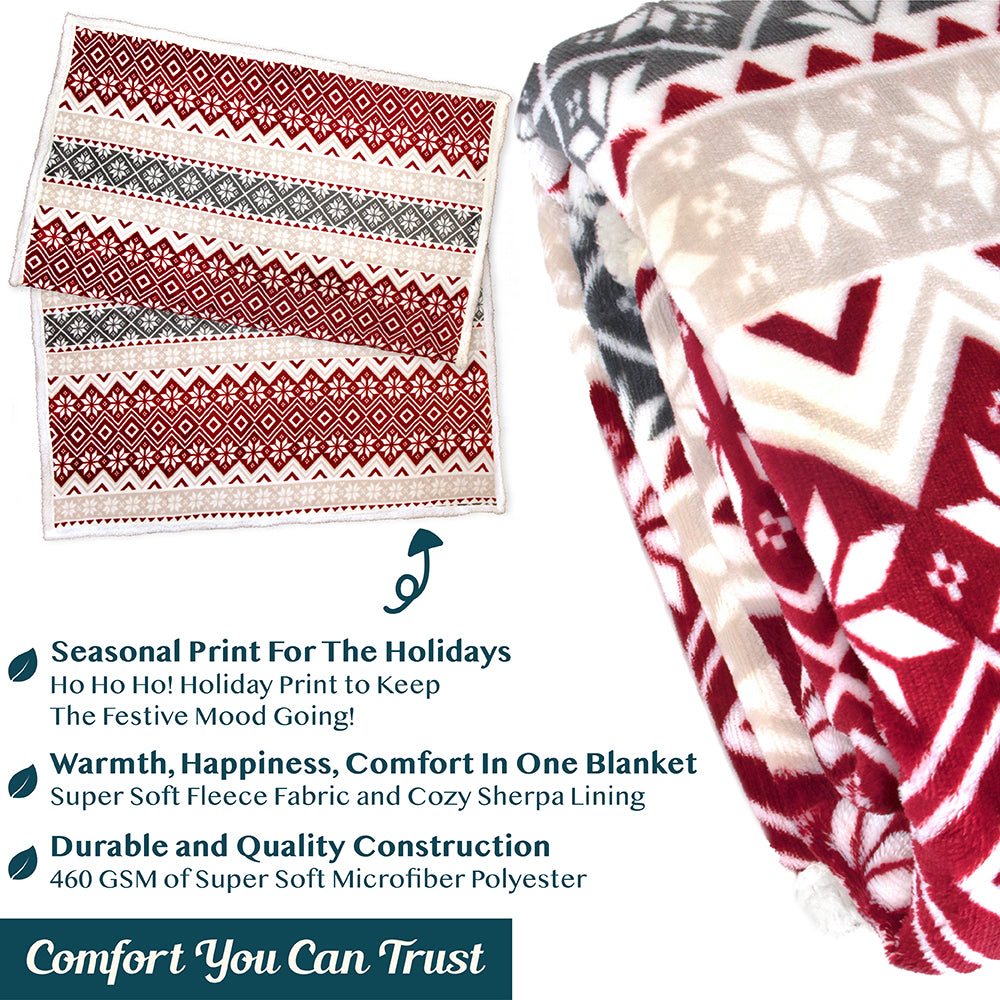 Christmas Blanket Holiday Theme Print Warm Sherpa Fleece Throw Sofa Couch Bed