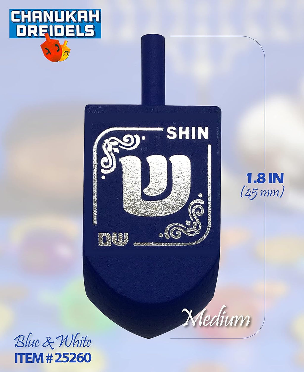 Hanukkah Dreidels - Blue and White Wooden Dreidel - 10 Pack Medium - Hand Painted - Game Instructions Included