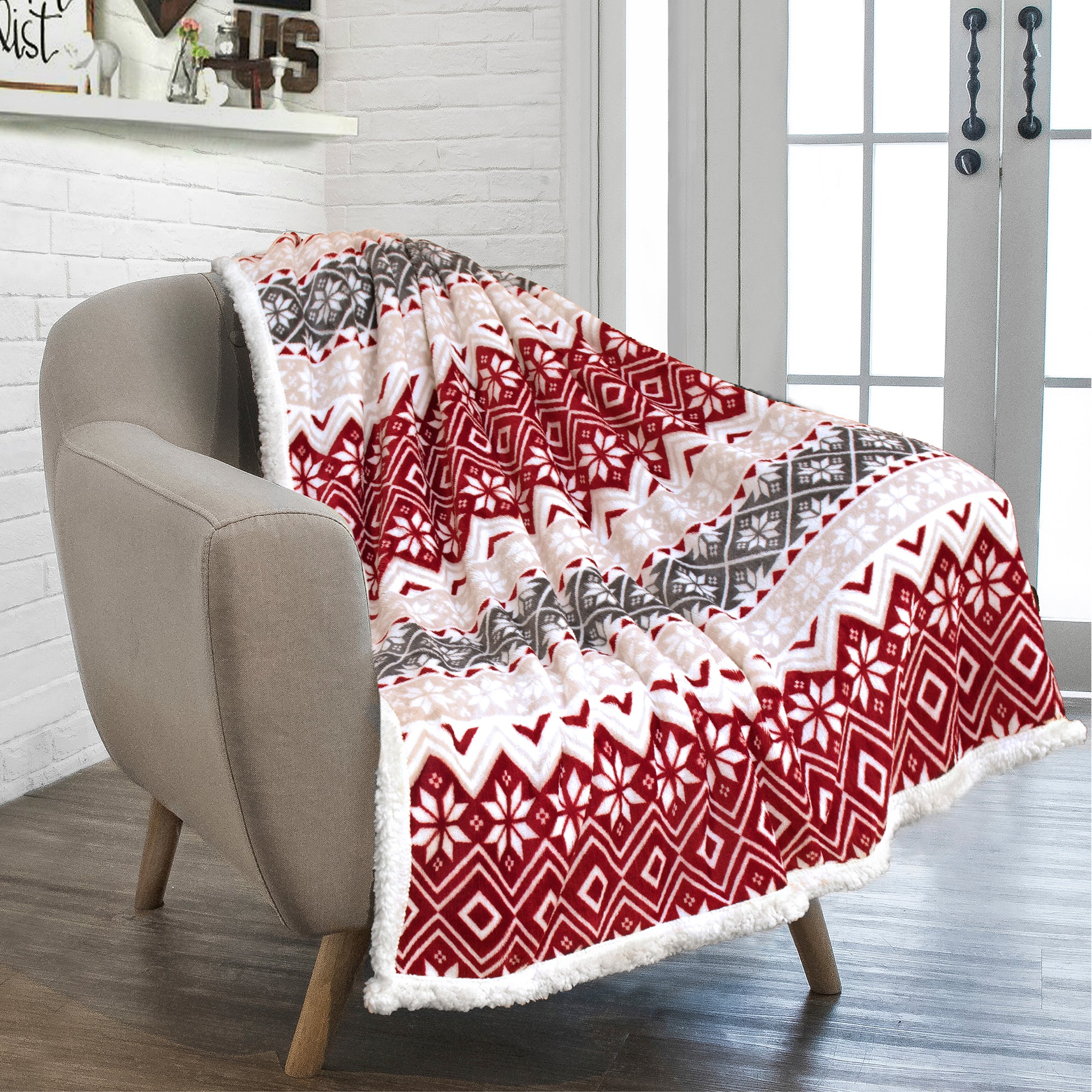 Christmas Blanket Holiday Theme Print Warm Sherpa Fleece Throw Sofa Couch Bed