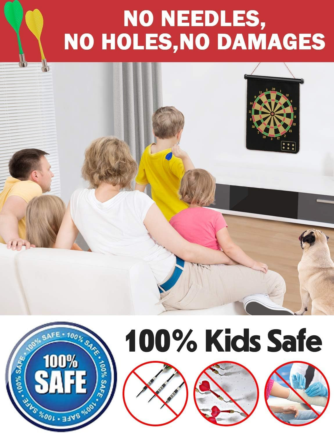 Magnetic Dart Board for Kids and Adults, Double Sided Board Games with 15Pcs Magnetic Darts, Boy Gifts Dartboard Toys Gift for Age 6 7 8 9 10 11 12 Year Old Boys