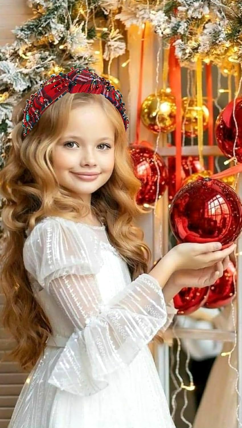 Christmas Headband for Women Holiday Accessories Decorations Xmas Tree Snowflake Hohoho Crystal Knotted Headband Christmas Festive Headwear Party Gifts (Candy Cane Plaid)