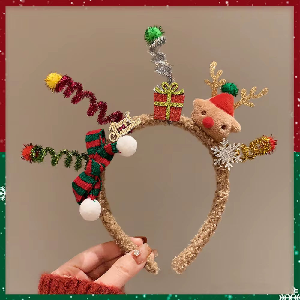 Christmas Decoration Christmas Headband Santa Elk Hair Hoop Antlers Headband Party Dress up Reindeer Bow Red Hair Band