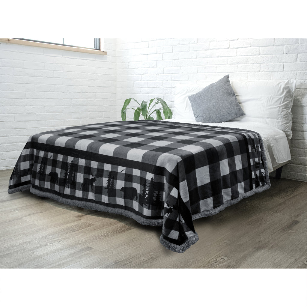 Christmas Blanket Holiday Theme Print Warm Sherpa Fleece Throw Sofa Couch Bed