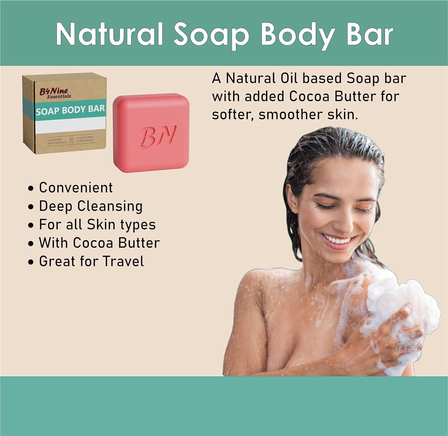 B4Nine Natural Soap Bar - Deep Cleansing and Hydration for All Skin Types - Nourishing with Coconut Oil and Cocoa Butter - Strawberry Bliss, 4.5 Oz