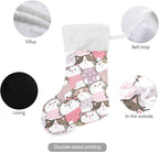 Christmas Stockings, 18 Inches Burlap with Plush Faux Fur Cuff Stockings Cute Cartoon Cat Kitten Print Family Holiday Xmas Party Decorations