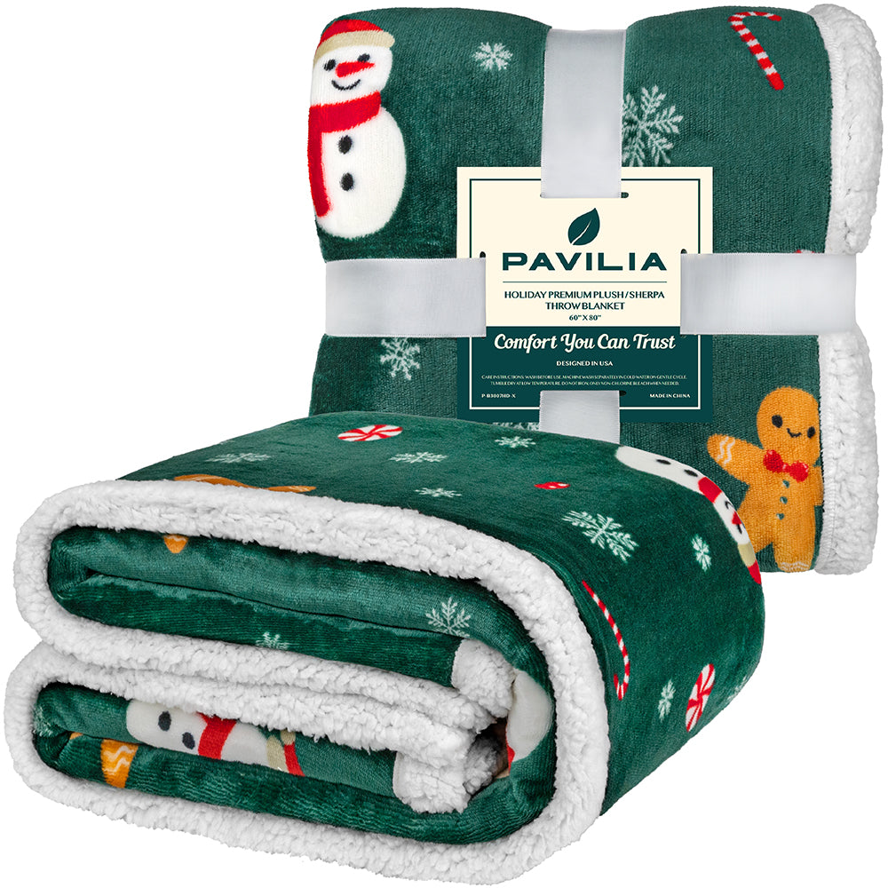 Christmas Blanket Holiday Theme Print Warm Sherpa Fleece Throw Sofa Couch Bed