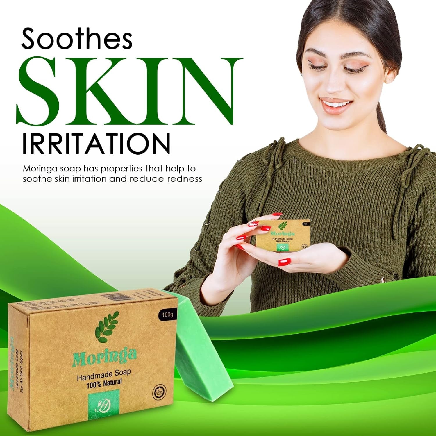 Moringa Handmade Soap – Natural Moisturizing, and Eco-Friendly Soap for Skincare, Bath and Body Care Gentle Moringa Bar Soap for Dry Skin(100G)