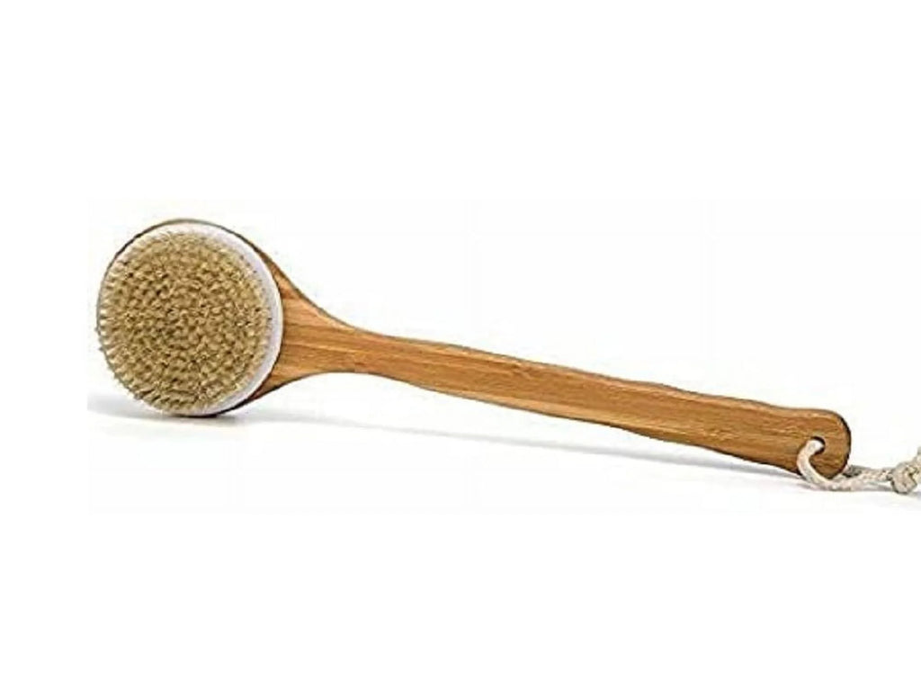 Dry Body Brush with Long Bamboo Handle – Natural Bristle Exfoliating Brush for Lymphatic Drainage, Cellulite Reduction & Full-Body Spa Care