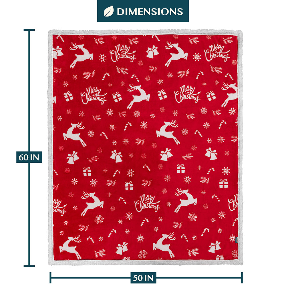 Christmas Blanket Holiday Theme Print Warm Sherpa Fleece Throw Sofa Couch Bed