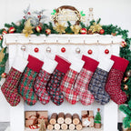 8 Pack Christmas Stocking(20Inch) Plaid Snowflake Canvas Fireplace Hanging Xmas Stockings for Family Decorations Holiday Party Decor