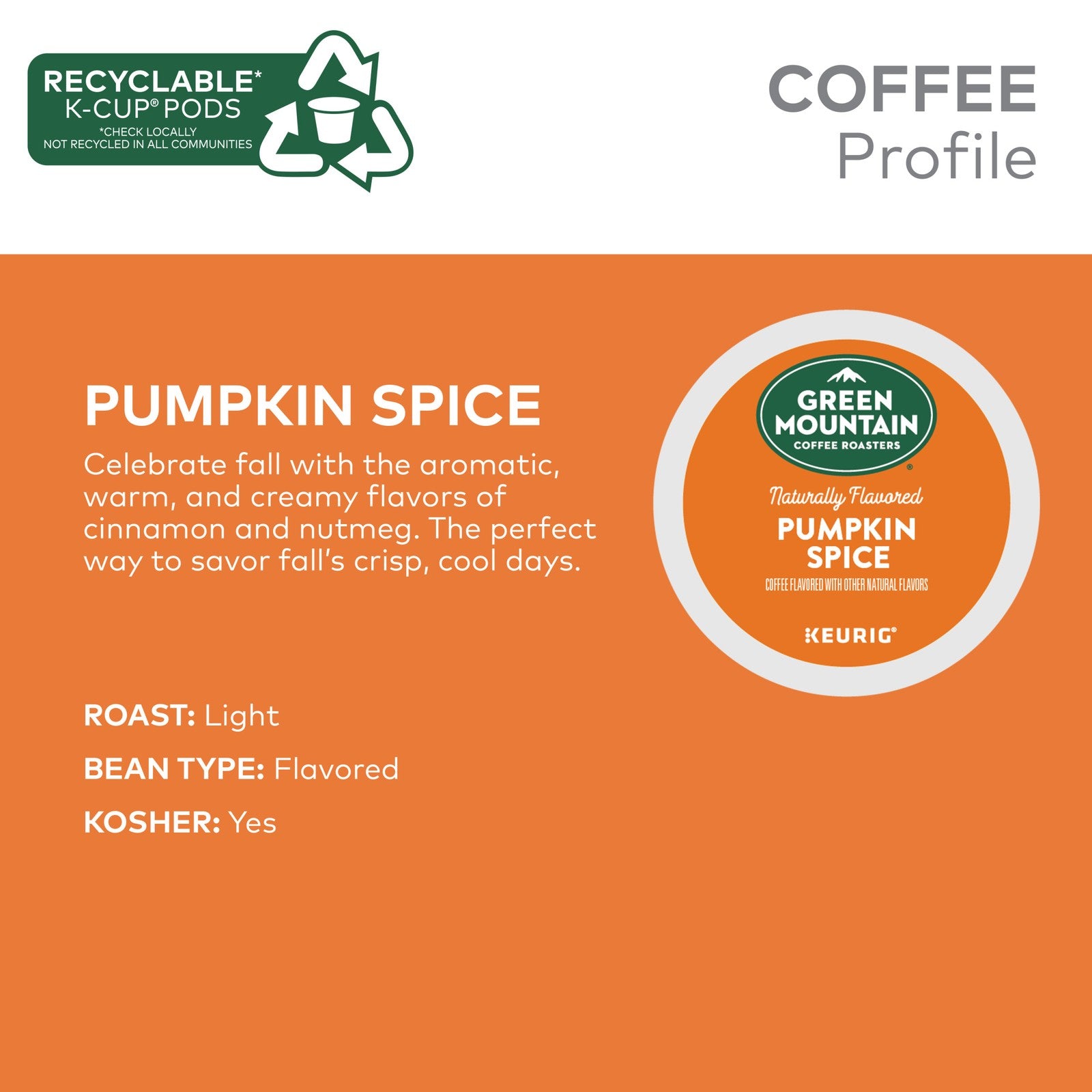 Green Mountain Coffee Roasters Pumpkin Spice Coffee, K-Cups, Light Roast, 24