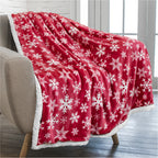 Christmas Blanket Holiday Theme Print Warm Sherpa Fleece Throw Sofa Couch Bed