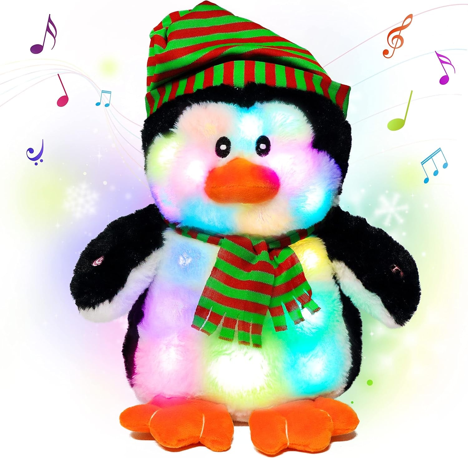 Light-Up Singing Plush Penguin LED Musical Stuffed Animal Adjustable Volume Lullaby Plushies Birthday Christmas Toy Gifts for Kids Toddler Girls, 11"