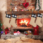 6 Pack Burlap Christmas Stockings- 18 Inch Big Christmas Stockings with Buffalo Check Cuff Fireplace Hanging Stockings for Family Christmas Decoration Holiday Season Party Decor