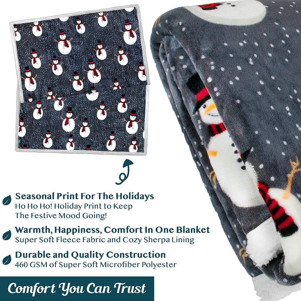 Christmas Blanket Holiday Theme Print Warm Sherpa Fleece Throw Sofa Couch Bed