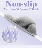 Womens Fuzzy Memory Foam Slippers Cross Band Cozy Plush Home Slippers Fluffy Furry Open Toe House Shoes Indoor Outdoor Slide Slipper