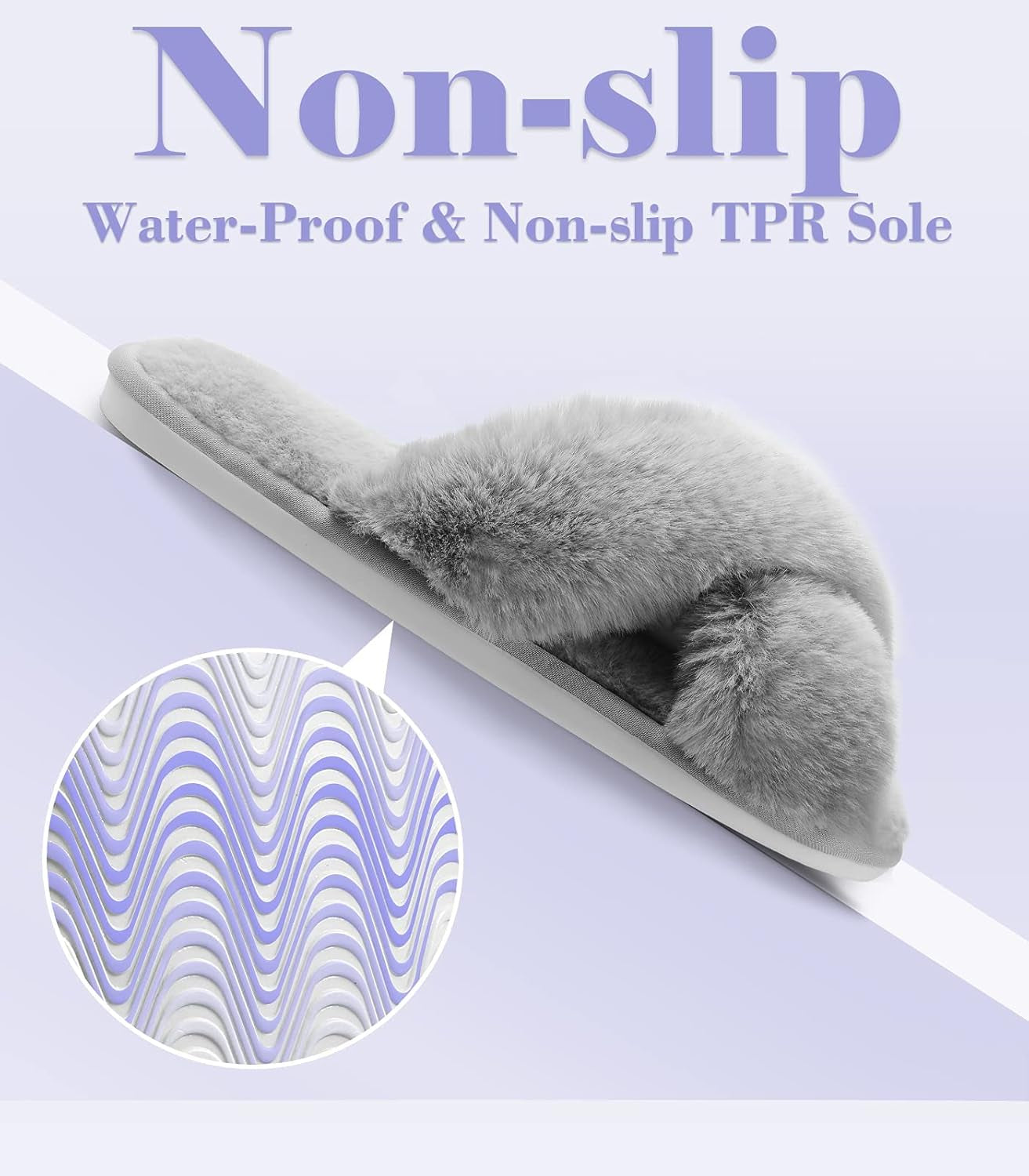 Womens Fuzzy Memory Foam Slippers Cross Band Cozy Plush Home Slippers Fluffy Furry Open Toe House Shoes Indoor Outdoor Slide Slipper