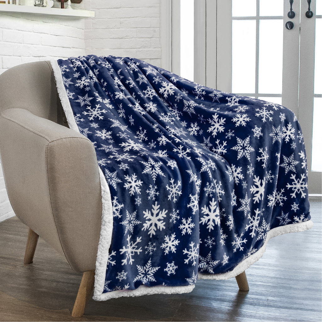 Christmas Blanket Holiday Theme Print Warm Sherpa Fleece Throw Sofa Couch Bed