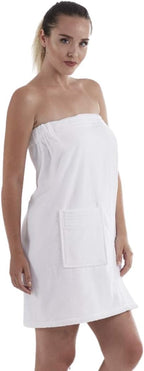 C&B Women'S Wrap Towel - 100% Organic Turkish Cotton Adjustable for Spa Gym Pool W Pocket (White)