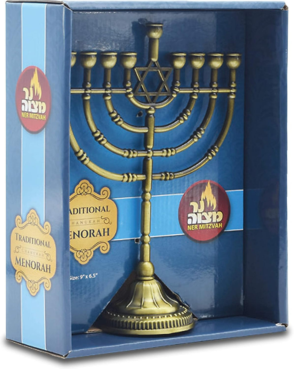 Traditional Bronze Candle Menorah - Chanukah Candles - 9" High