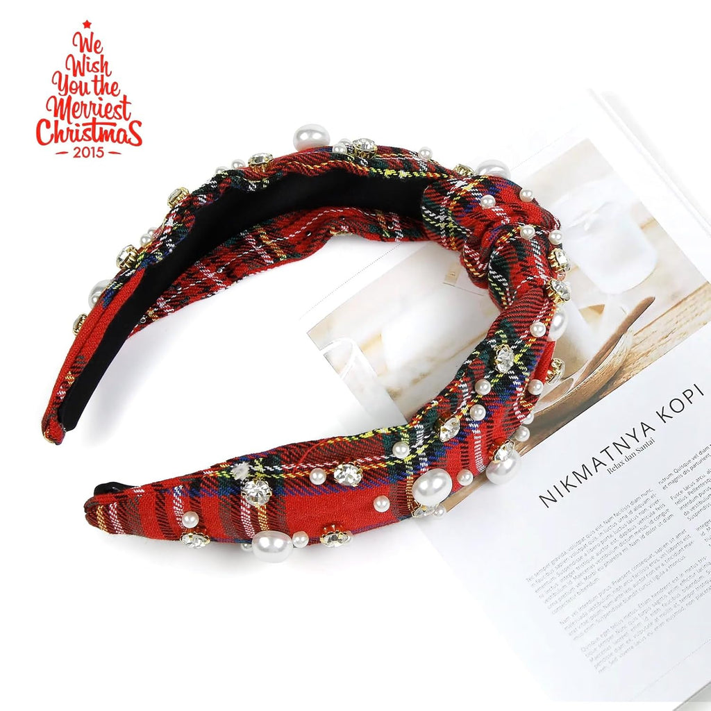 Christmas Headbands for Women Plaid Headband Knotted, Fashion Holiday Women Headbands for Hair Christmas Outfits Hair Accessories
