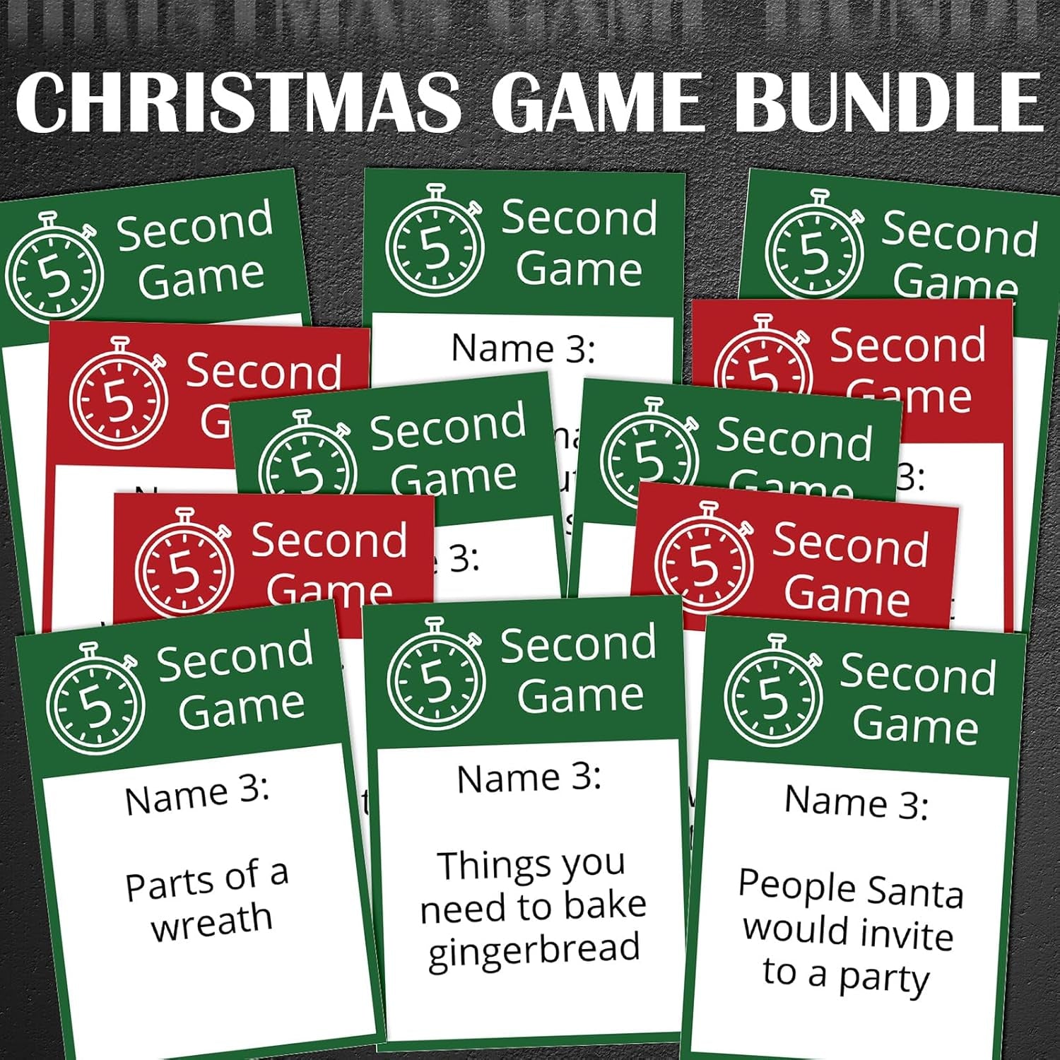 Christmas 5 Second Game, Christmas Party Games 72 Cards and 5 Second Hourglass F
