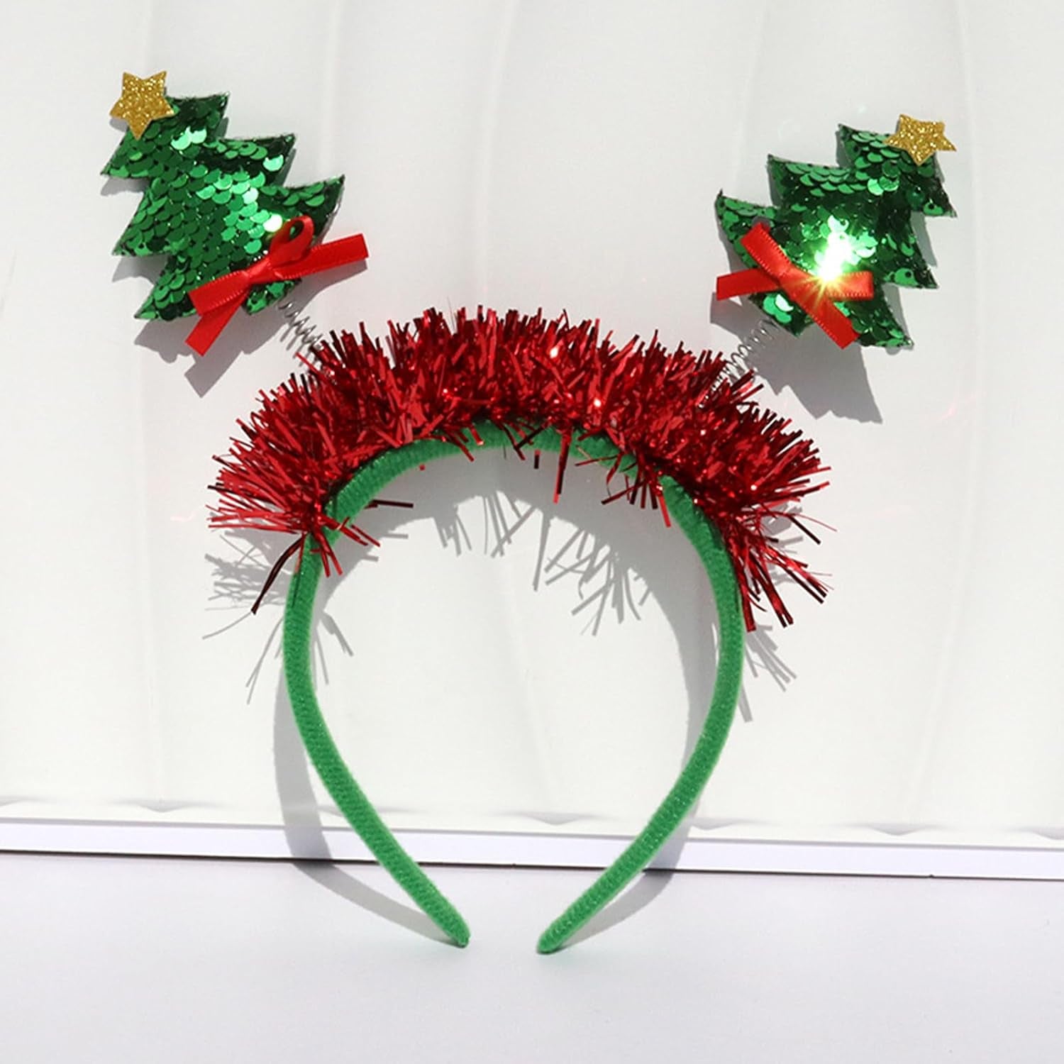 Christmas Tree Headbands Happy Christmas Hairbands Green Glitter Hair Hoop Bow Red Ribbon Design Xmas Hair Band Festival Headwear Hair Accessories for Christmas Party