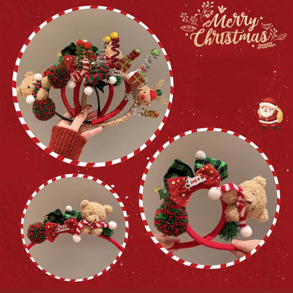 Christmas Decoration Christmas Headband Santa Elk Hair Hoop Antlers Headband Party Dress up Reindeer Bow Red Hair Band