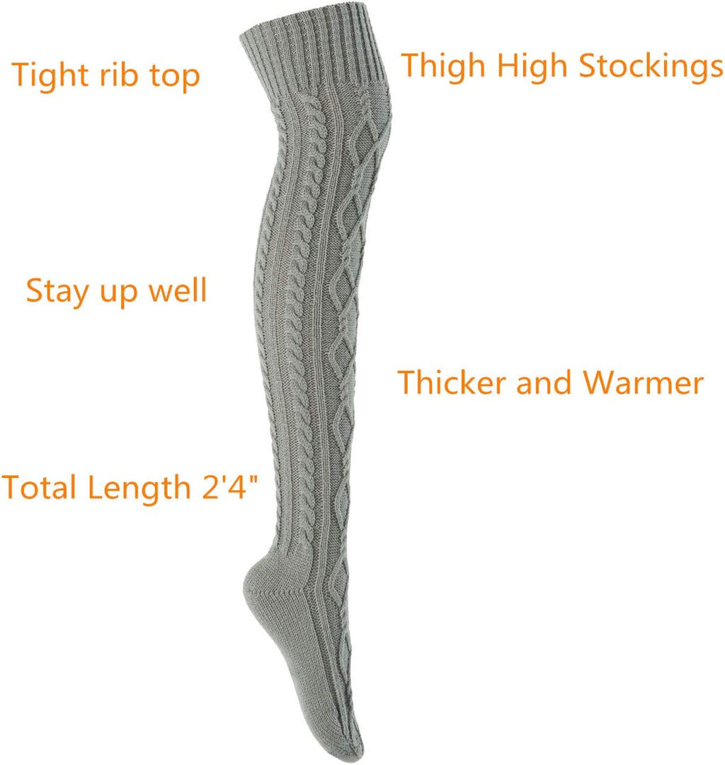 Women'S Cable Knit Thigh High Boot Socks Extra Long Winter Stockings Leg Warmers