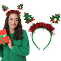 Christmas Tree Headbands Happy Christmas Hairbands Green Glitter Hair Hoop Bow Red Ribbon Design Xmas Hair Band Festival Headwear Hair Accessories for Christmas Party