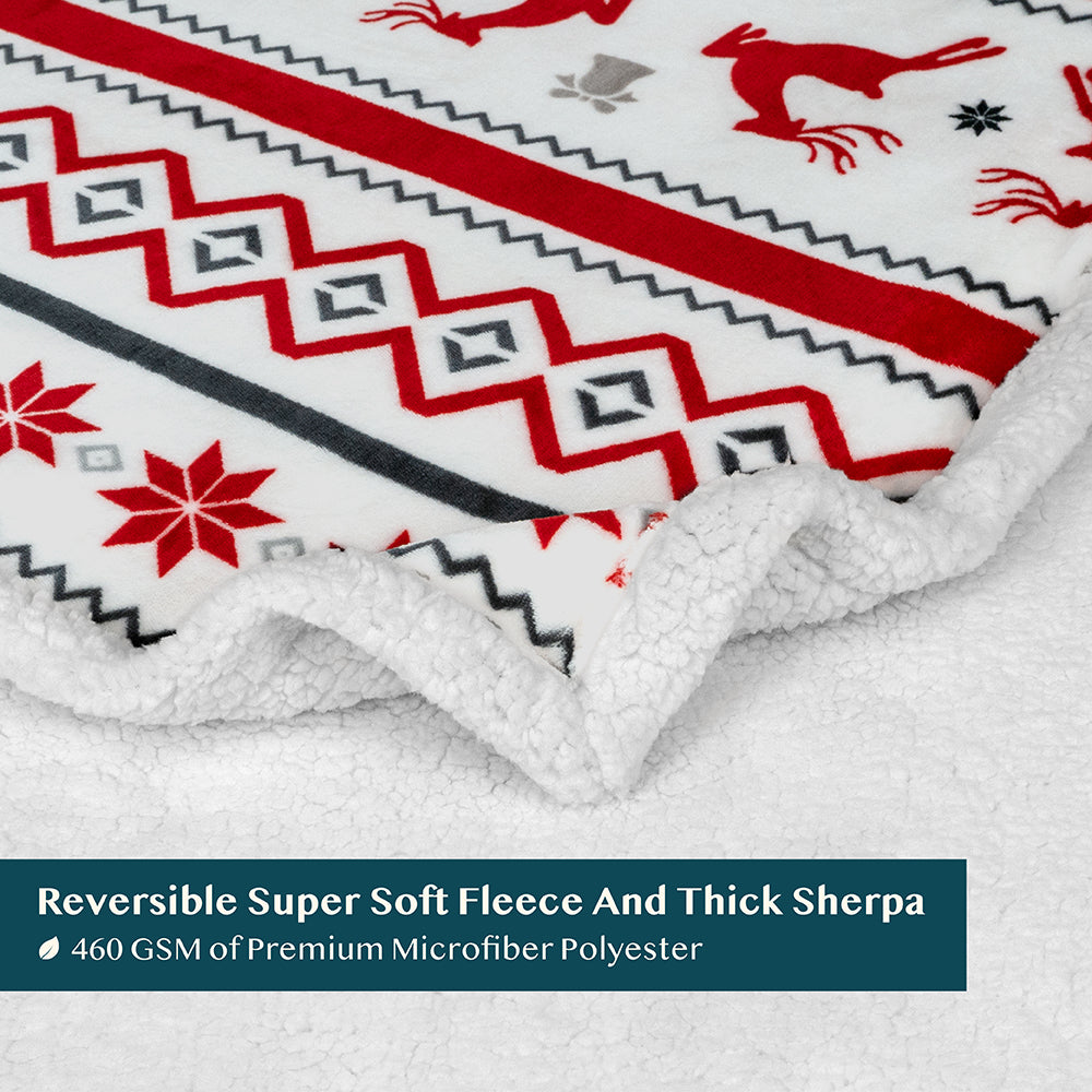 Christmas Blanket Holiday Theme Print Warm Sherpa Fleece Throw Sofa Couch Bed