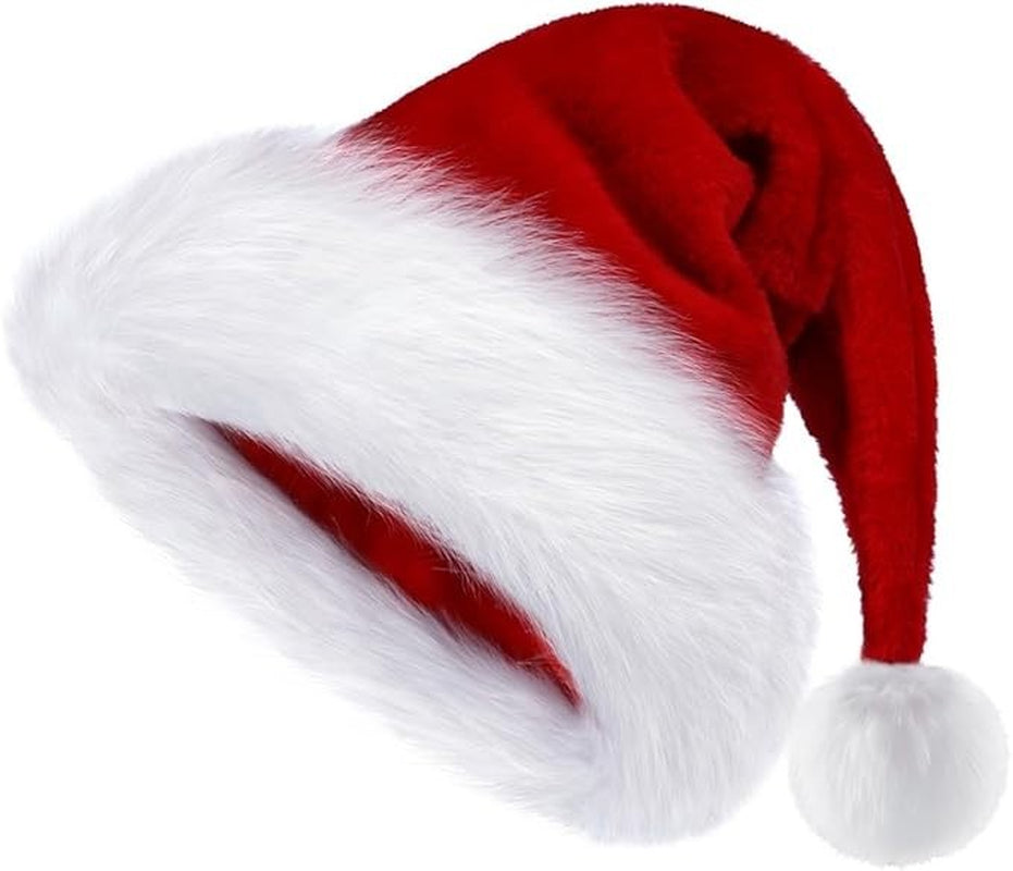 🎅 Plush Velvet Santa Hat – Thick Faux Fur Christmas Hat for Adults
