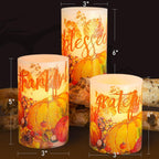 Pumpkin Flameless Candles with Remote Real Wax LED Candles - Home Party Christmas Botanical Fall Thanksgiving Decor - Set of 3