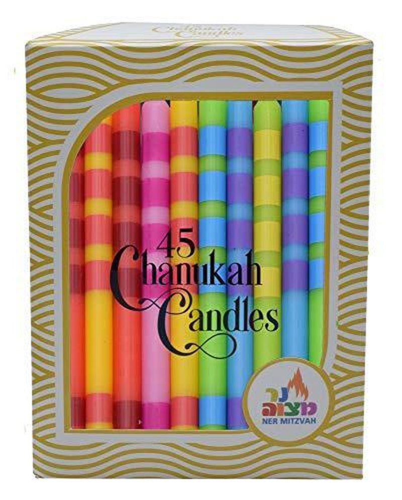 Dripless Chanukah Candles Standard Size - Two Tone Multi Colored Hanukkah