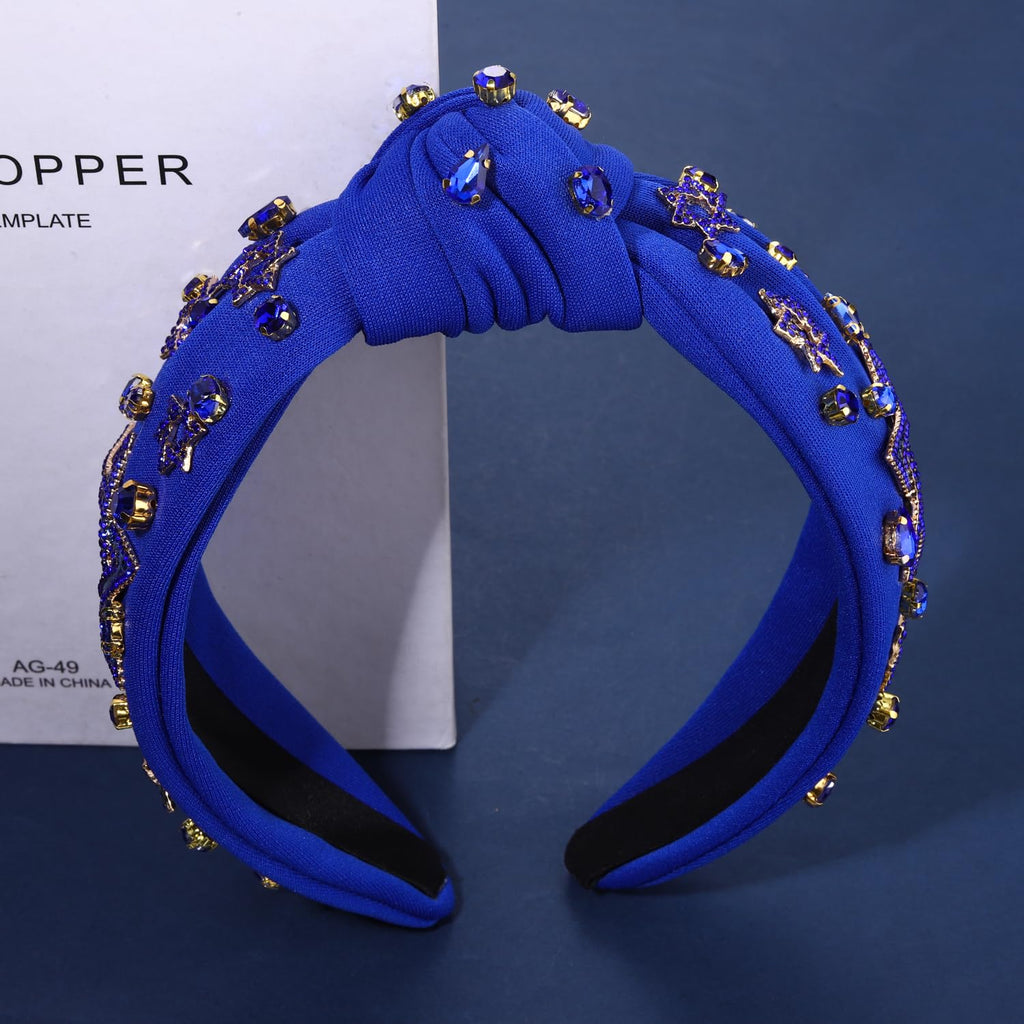 Hanukkah Headband for Women Cute Star Menorah Knotted Headband Blue Embellished Crystal Rhinestone Headbands Hanukkah Hair Accessories Holiday Jewelry Party Gifts (Style D)