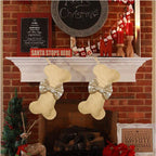 Dog Bone Christmas Stockings 16 Inch Large Line Pet Christmas Stockings with Bowknot Burlap Fireplace Hanging Stockings Gift Bags for Christmas Decorations