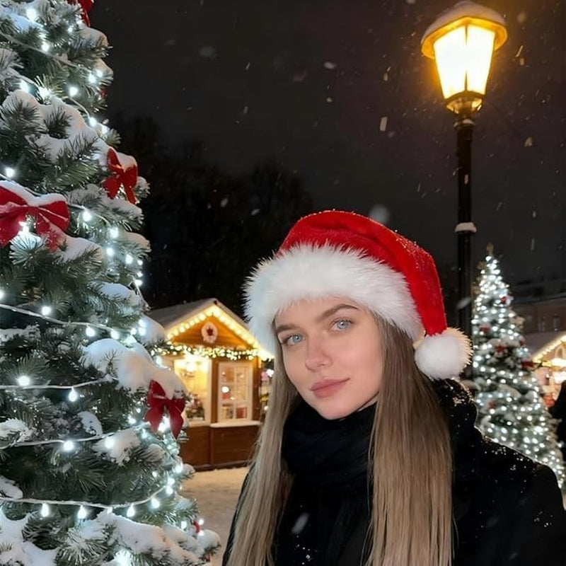 🎅 Plush Velvet Santa Hat – Thick Faux Fur Christmas Hat for Adults
