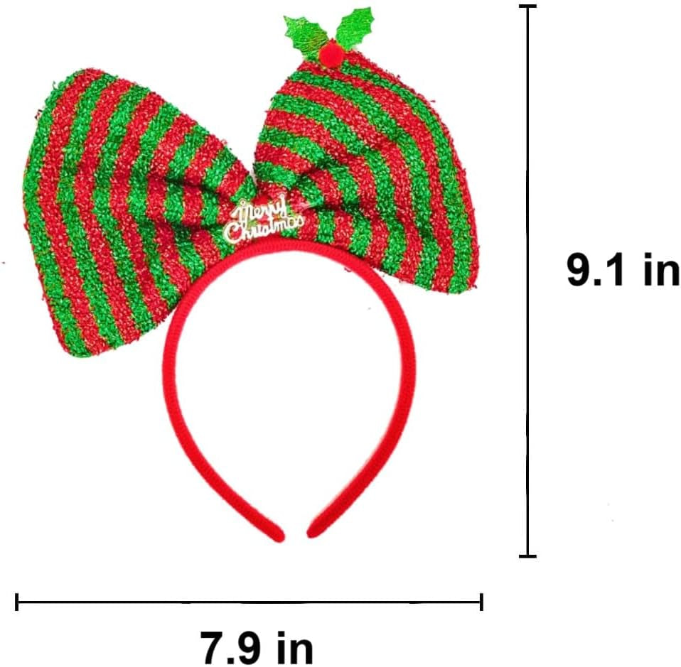 Christmas Big Red Green Bow Headbands Snow White Bowknot Headband, Xmas Headdress Huge Bow Hair Hoops for Women Princess Giant Bowknot Head Bopper Headpieces Headwear