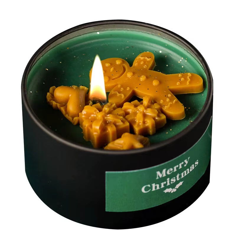 Christmas Candle Home Decorations Soy Wax Tin Box Custom Ginger Biscuit Green Vanilla Scented Christmas Candle