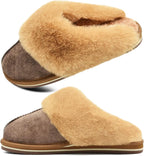 Womens Fluff Dual Memory Foam Slippers Ladies Cozy Arch Support Warm Scuff Slippers Slip on Comfy Winter House Shoes with Non-Slip Indoor Outdoor Hard Sole