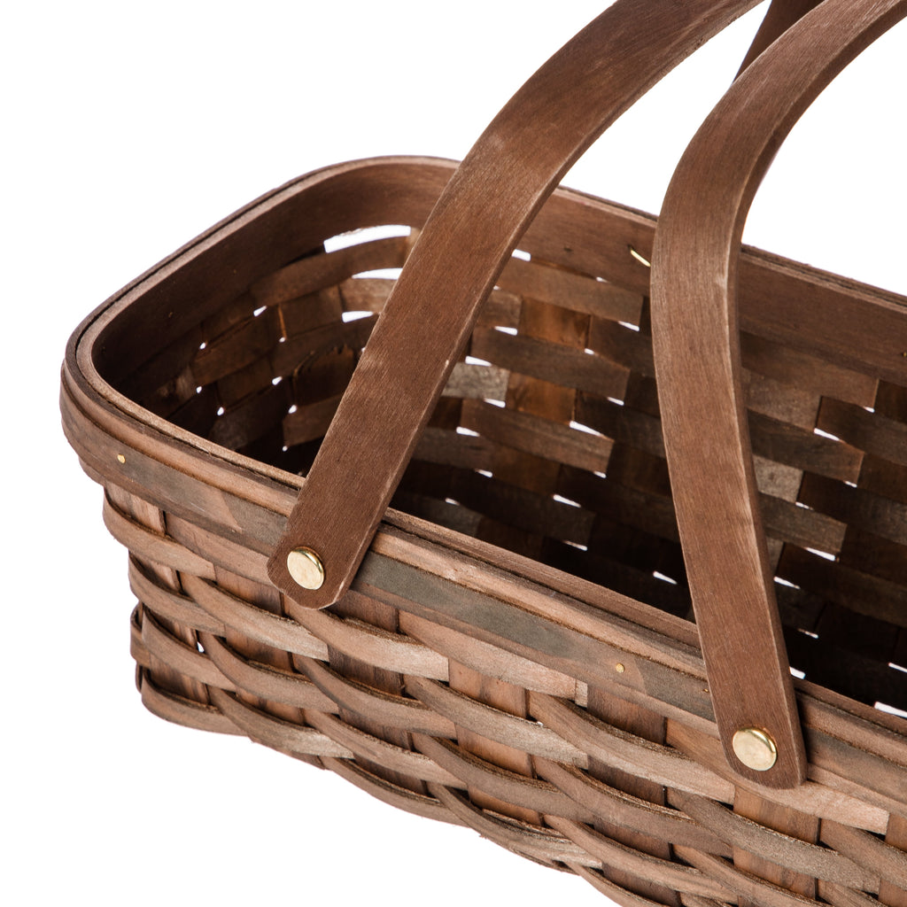 Woodchip Storage Basket with Handles, Dark Brown, 6.5"W X 12"L X 3.94"H
