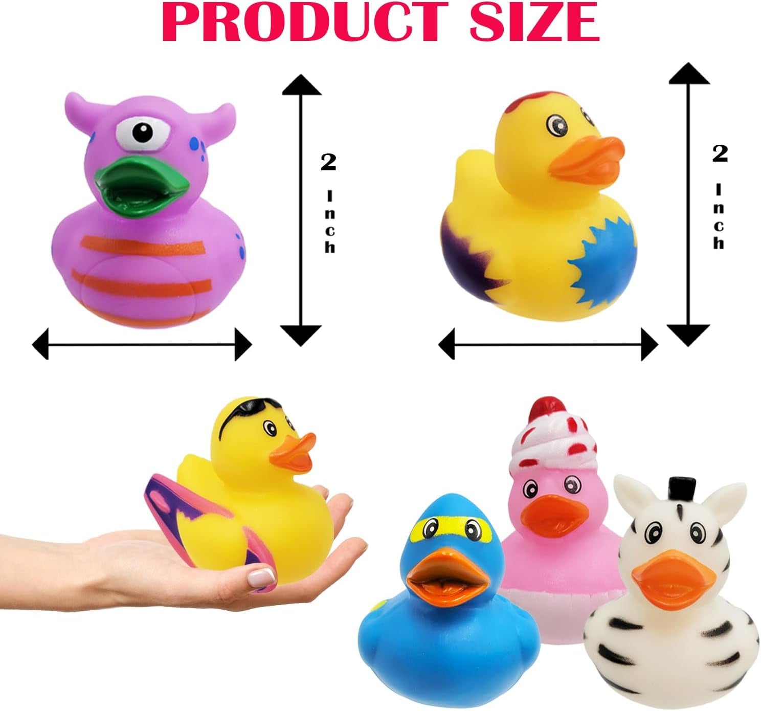 Assortment Rubber Duck Toy Duckies for Kids, Bath Birthday Gifts Baby Showers Classroom Incentives, Summer Beach and Pool Activity, 2" (10-Pack)